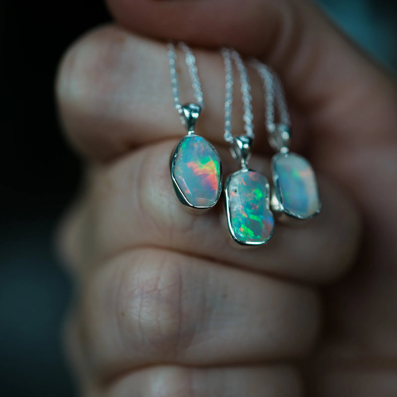 Ghost Ember | Silver wrapped Opal Necklace