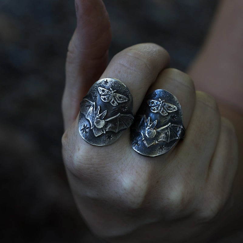 1 Left!! Night Shift | Bat + Moth Mini Armor Ring