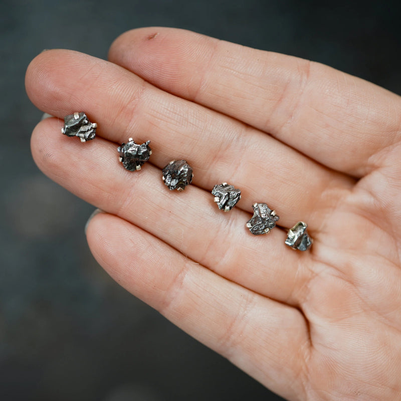 Meteorite | Prong Silver Stud Earrings