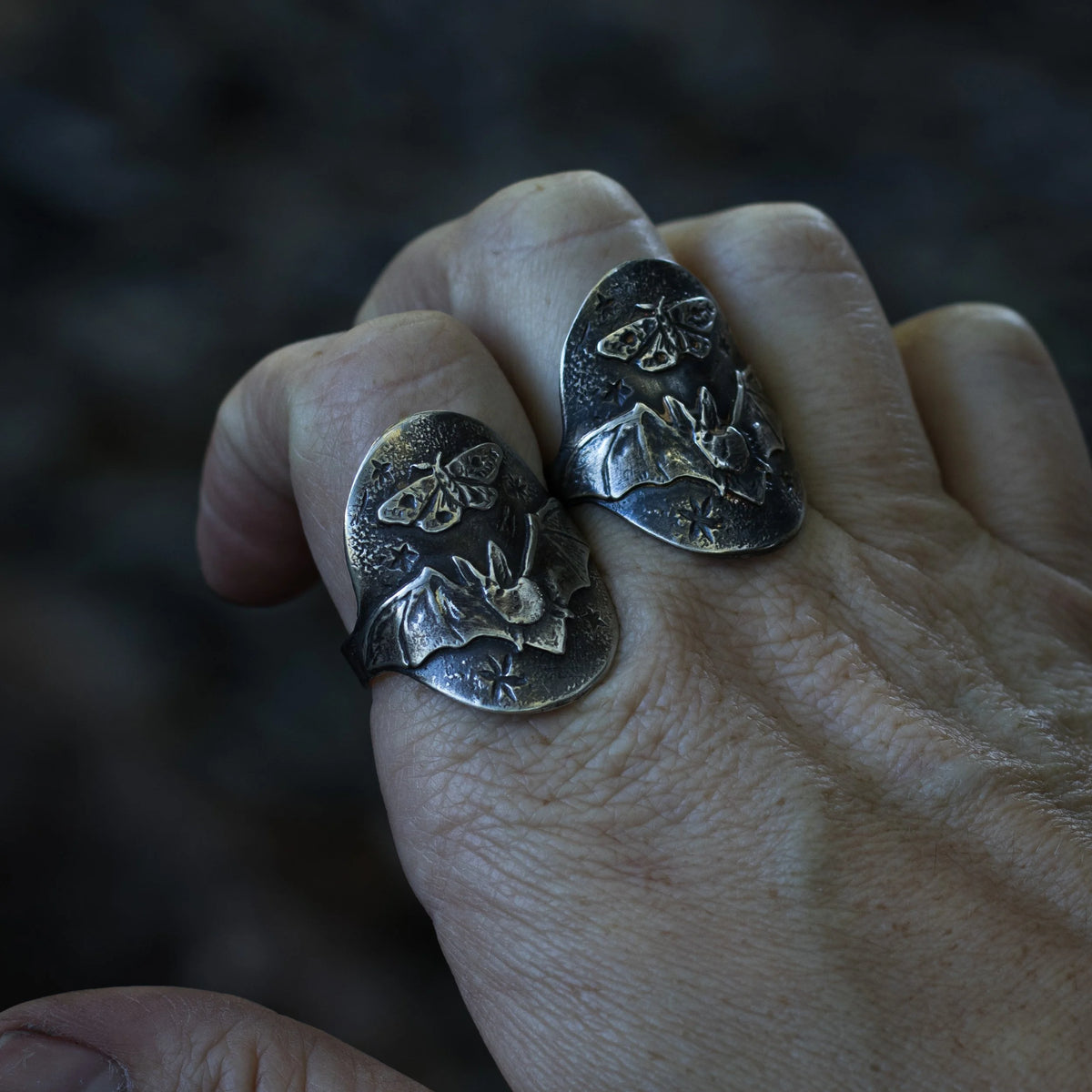 1 Left!! Night Shift - Bat + Moth Mini Armor Ring, detail view