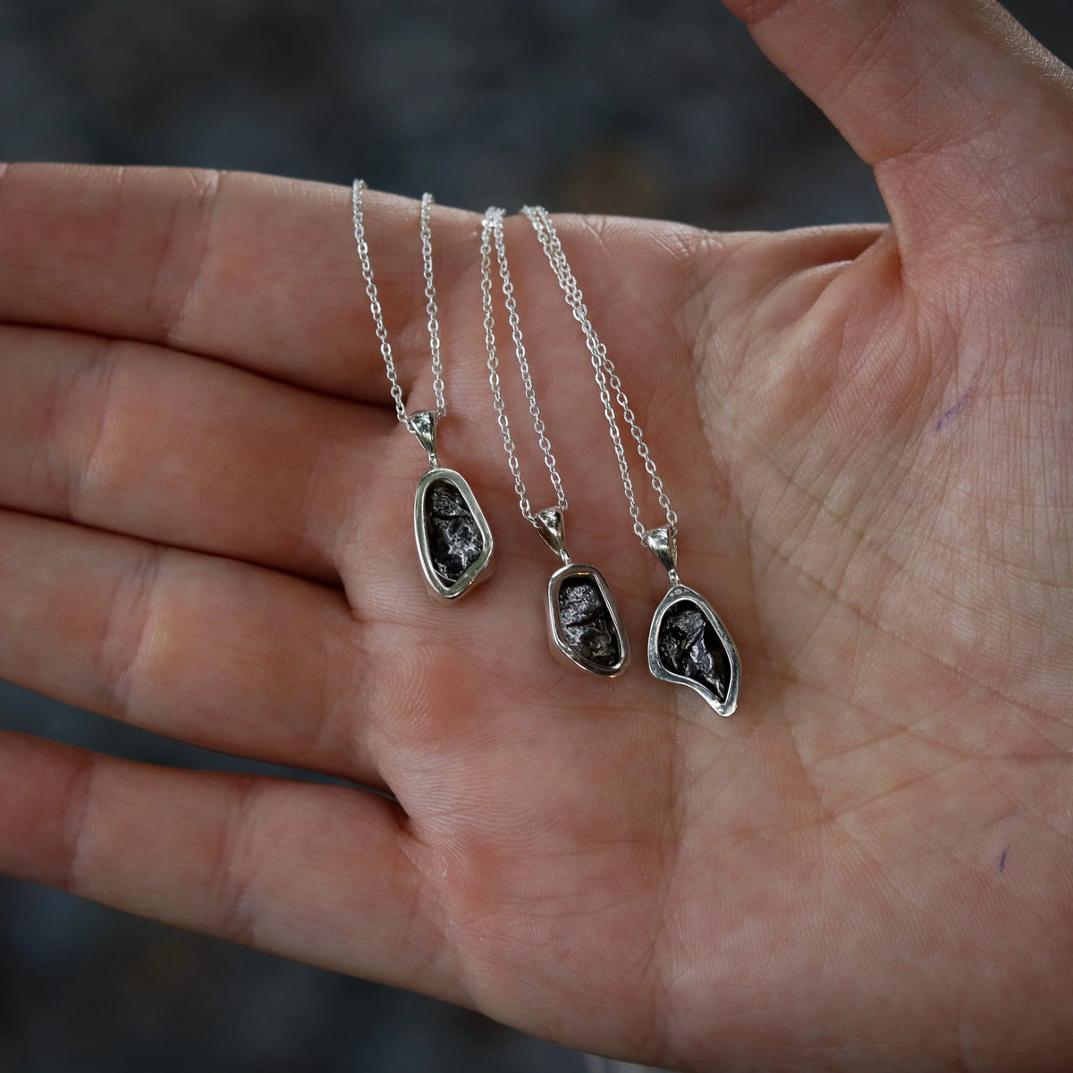 Starfall - Tiny Meteorite Necklace, side view