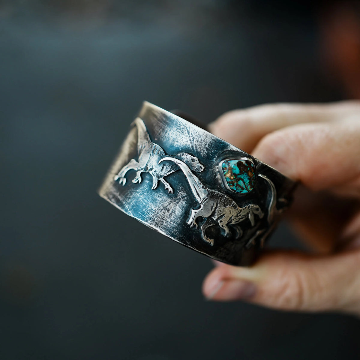 Velociraptor Cuff - Australian Opal, side view