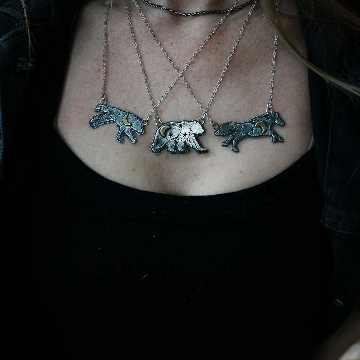 Only a few left!! Celestial Guardians - Solid Silver Necklace, close-up detail