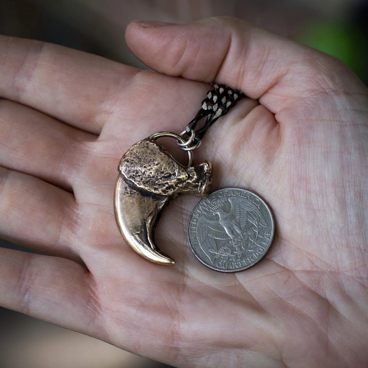The Tiger - BRONZE - Solid Replica Claw Necklace, close-up detail