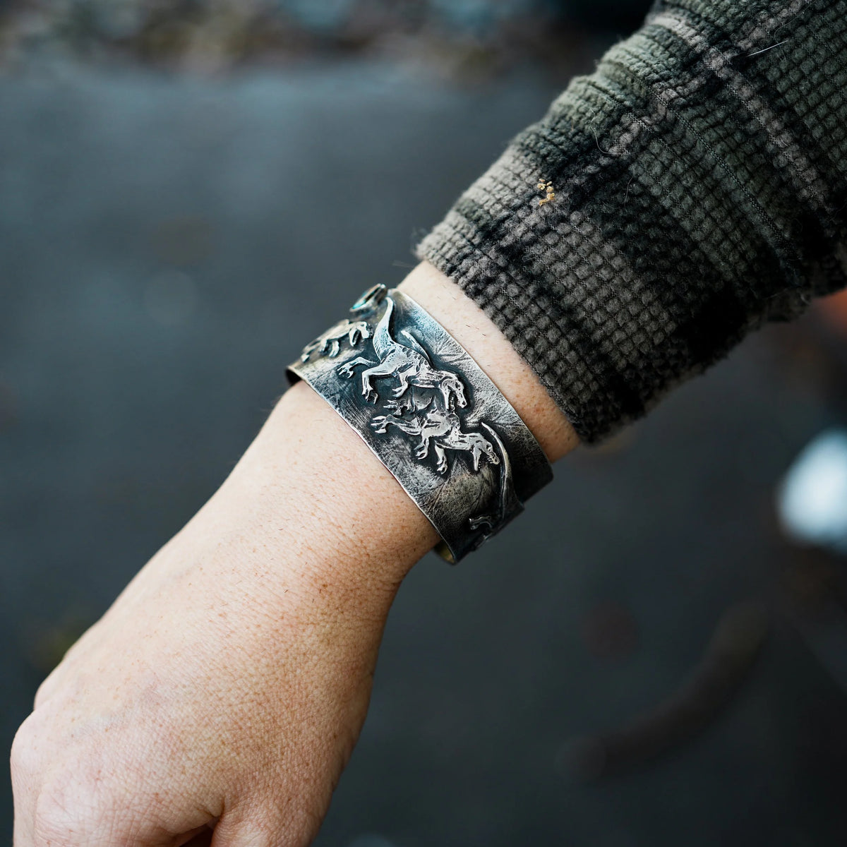 Velociraptor Cuff - Australian Opal, detail view