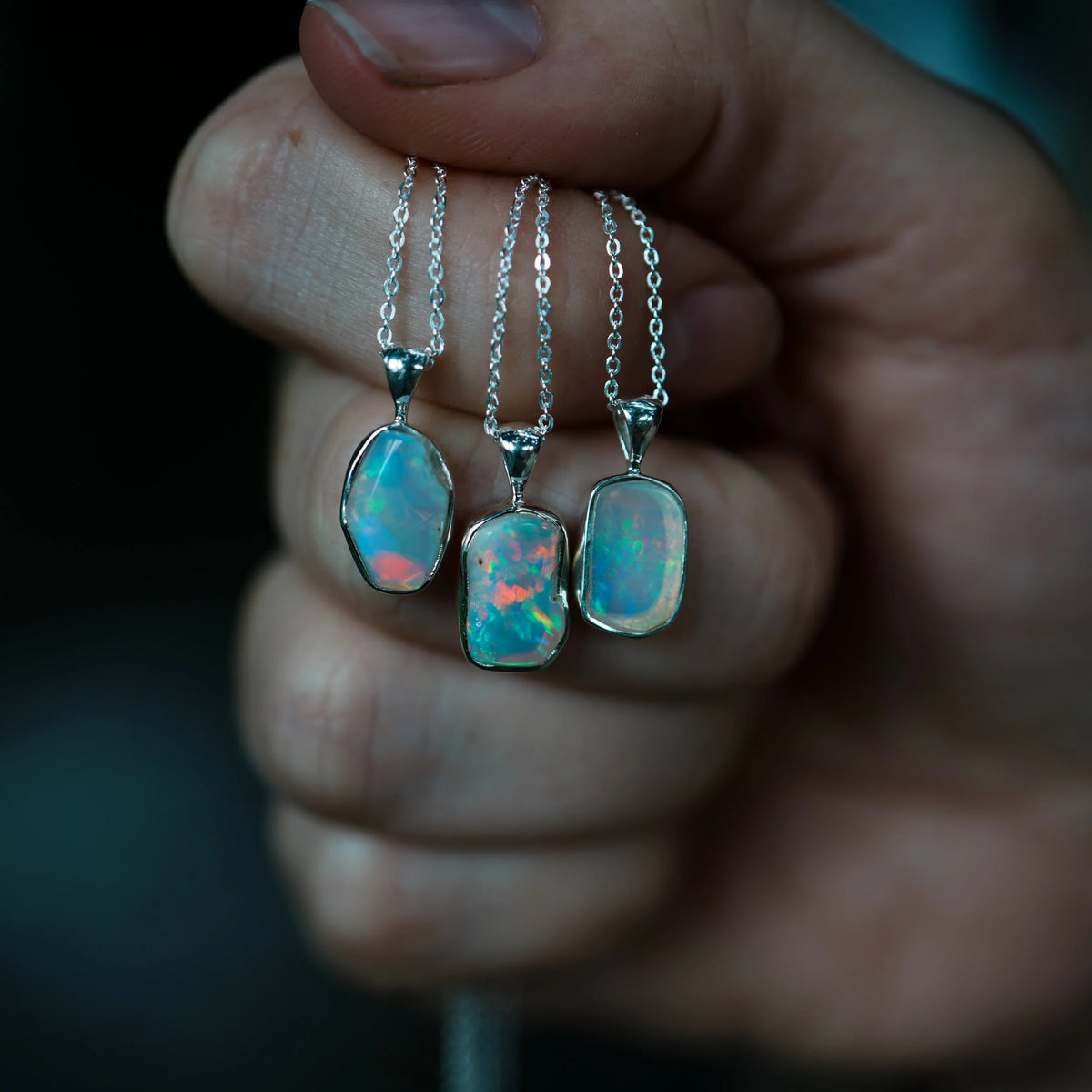 Ghost Ember - Silver wrapped Opal Necklace, alternate view