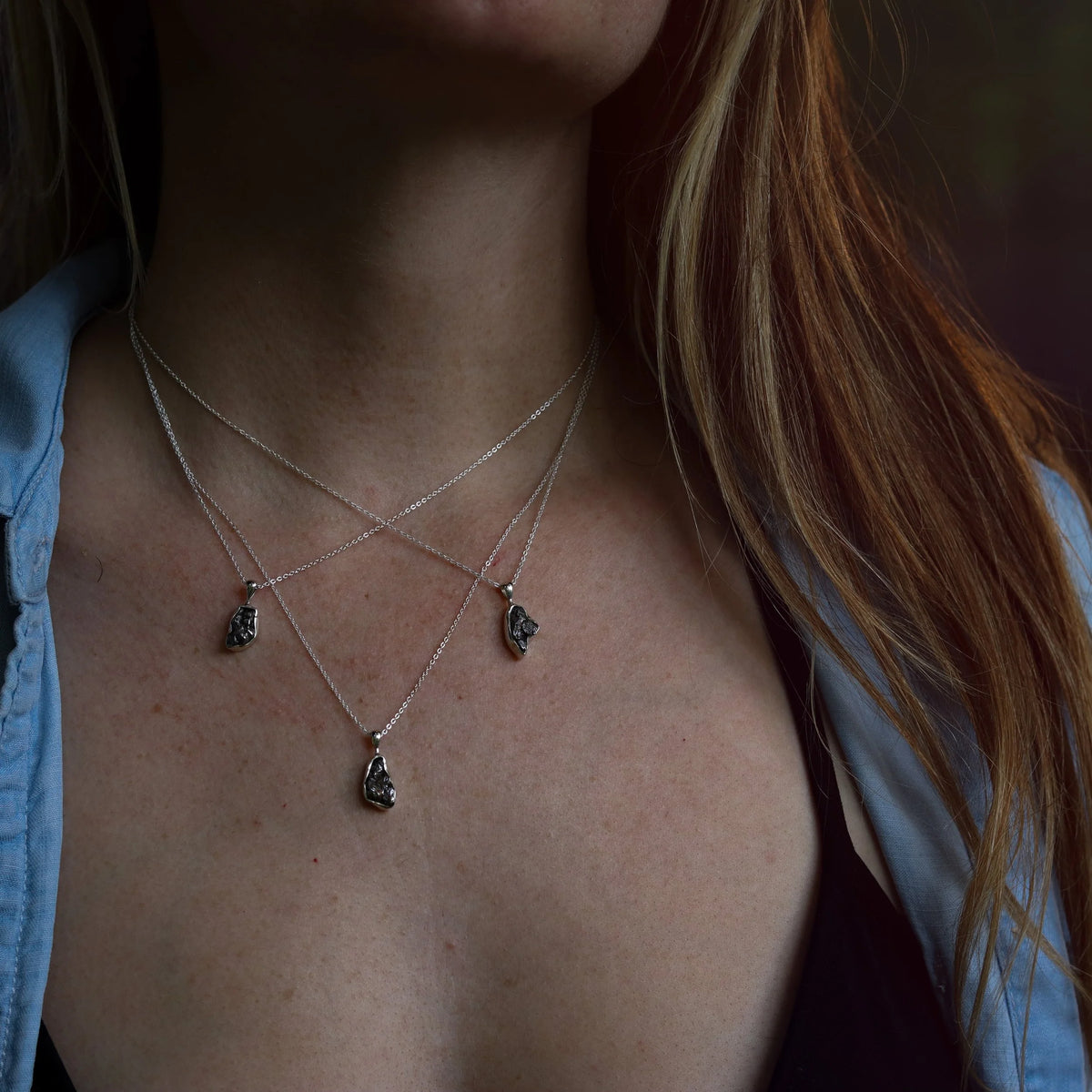 Starfall - Tiny Meteorite Necklace, detail view
