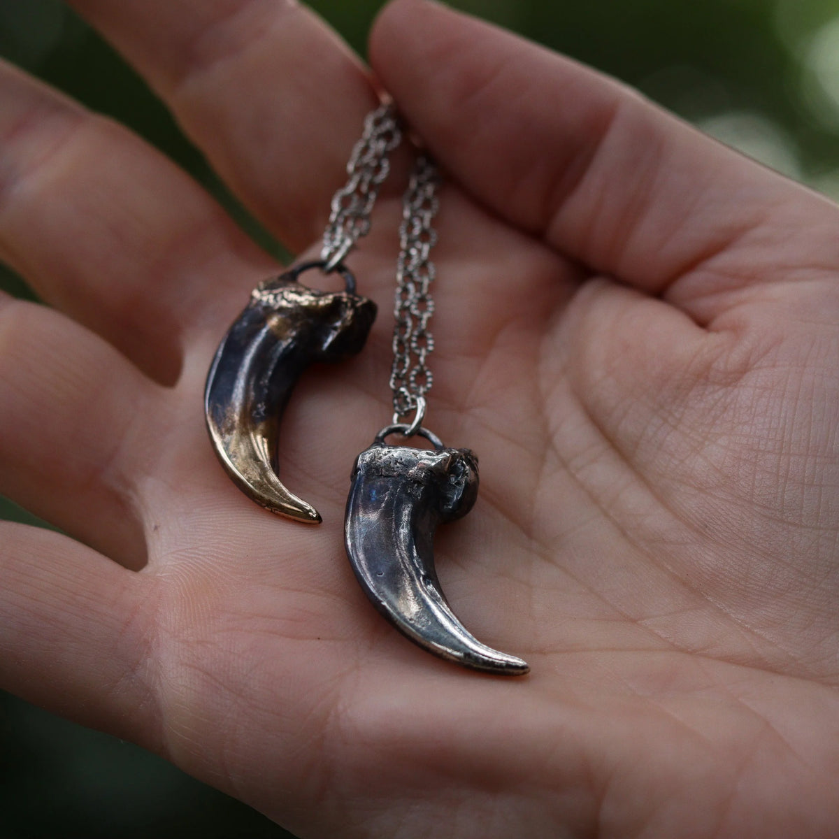 Wolf Claws - Sterling + Bronze Necklaces, close-up detail