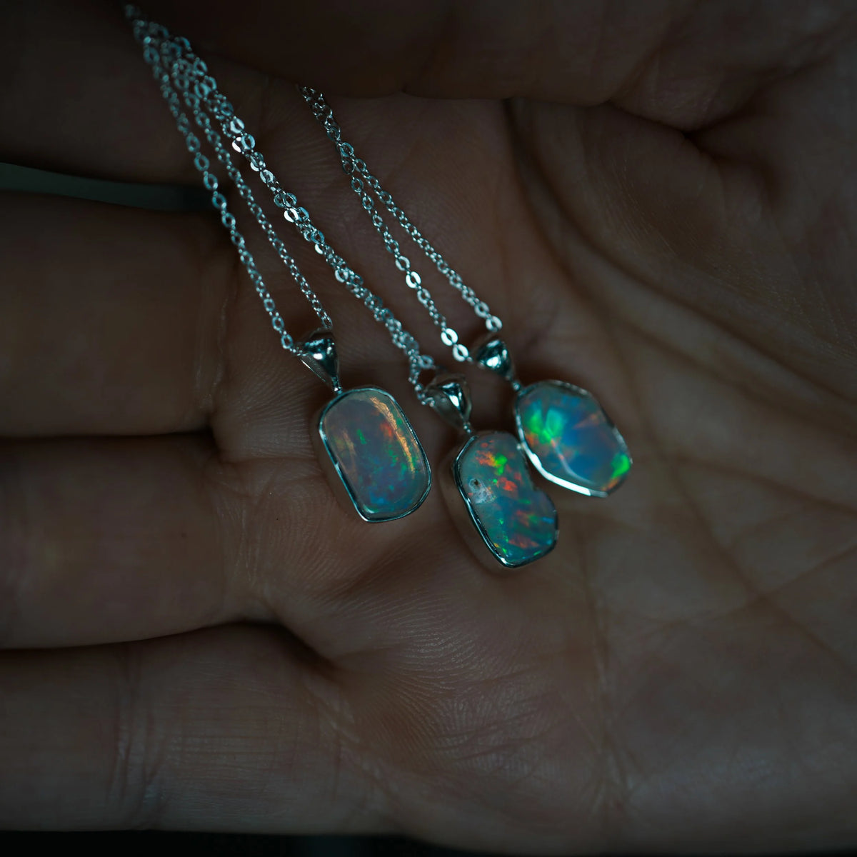 Ghost Ember - Silver wrapped Opal Necklace, close-up detail