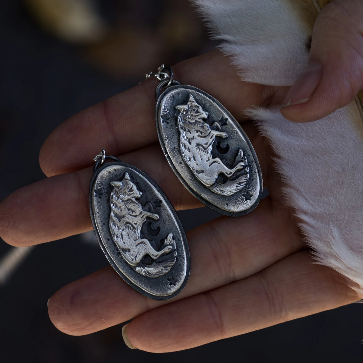 Celestial Canines - Silver Amulet, lifestyle view
