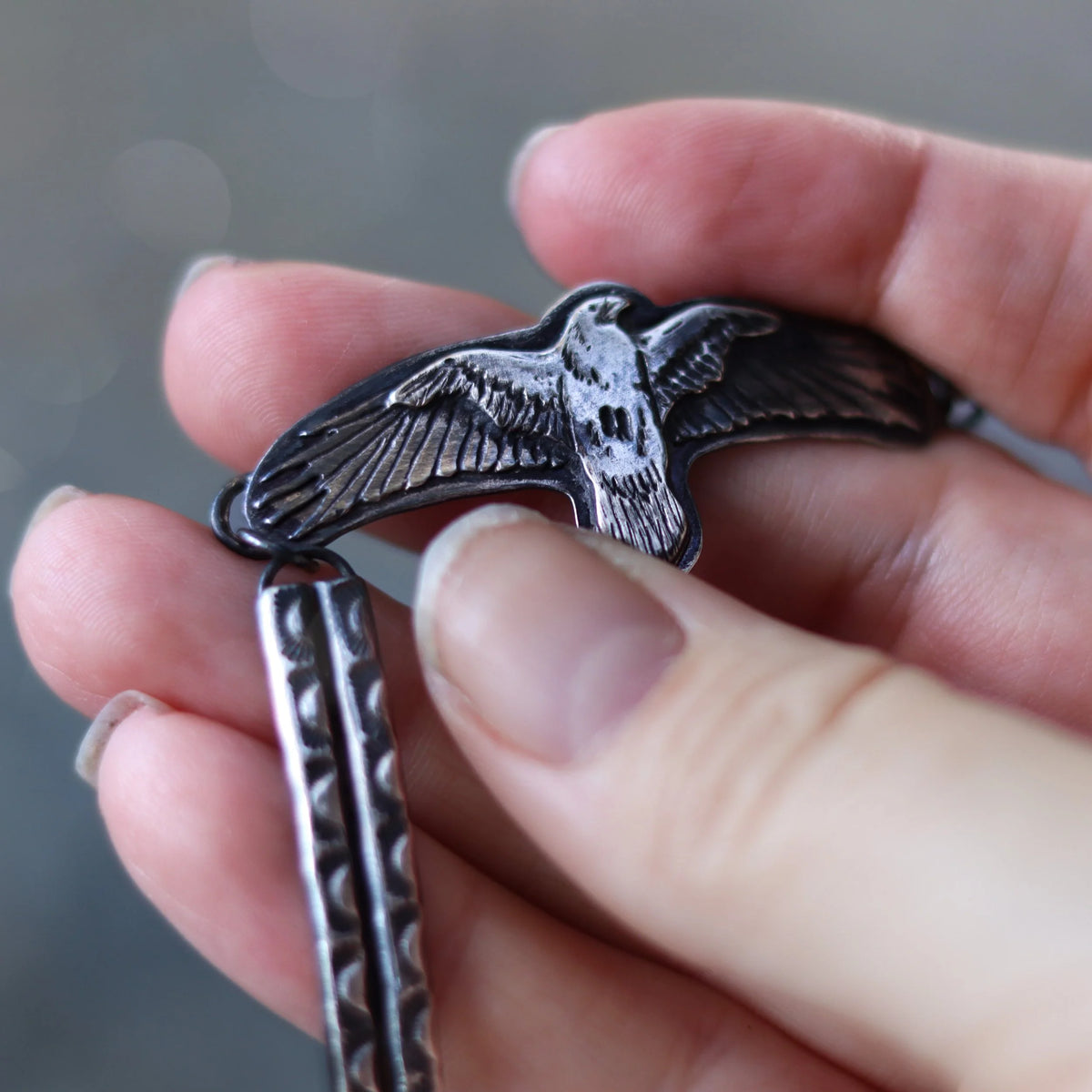 Talons at the Throat - Raven Choker, side view