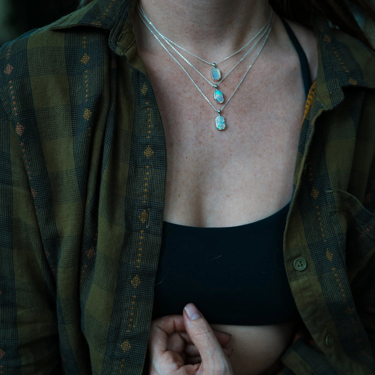 Ghost Ember - Silver wrapped Opal Necklace, detail view