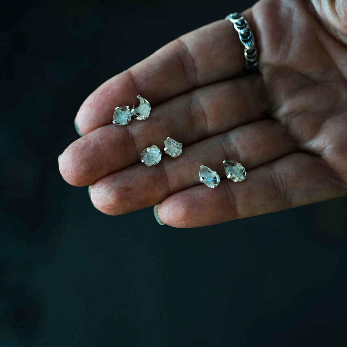 Spirit Fire - Herkimer Prong Silver Stud Earrings, side view