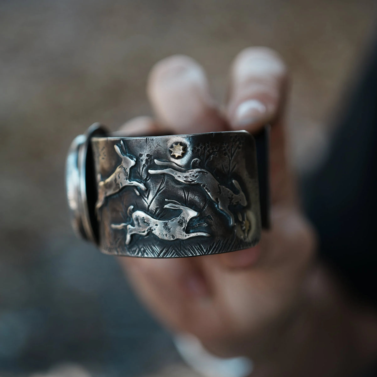 Fight or Flight - Rabbit + Fox Cuff, angled view