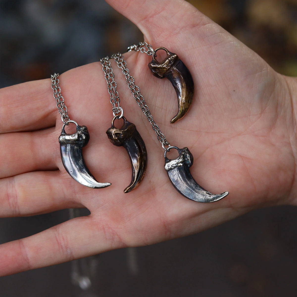 Wolf Claws - Sterling + Bronze Necklaces, side view