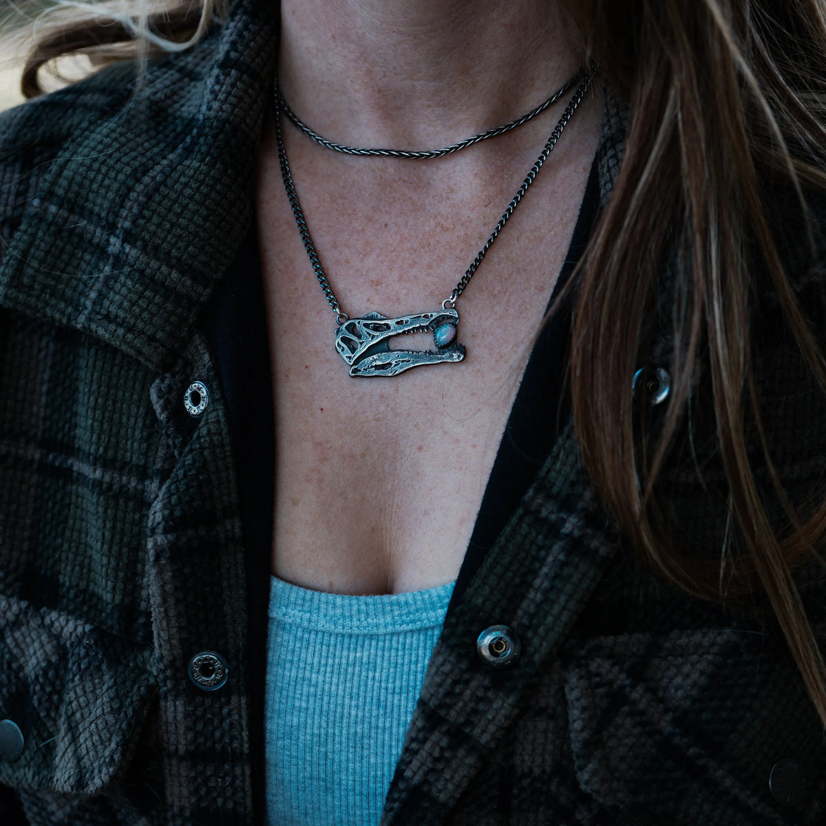 Spinosaurus Skull - Opal Necklace, detail view