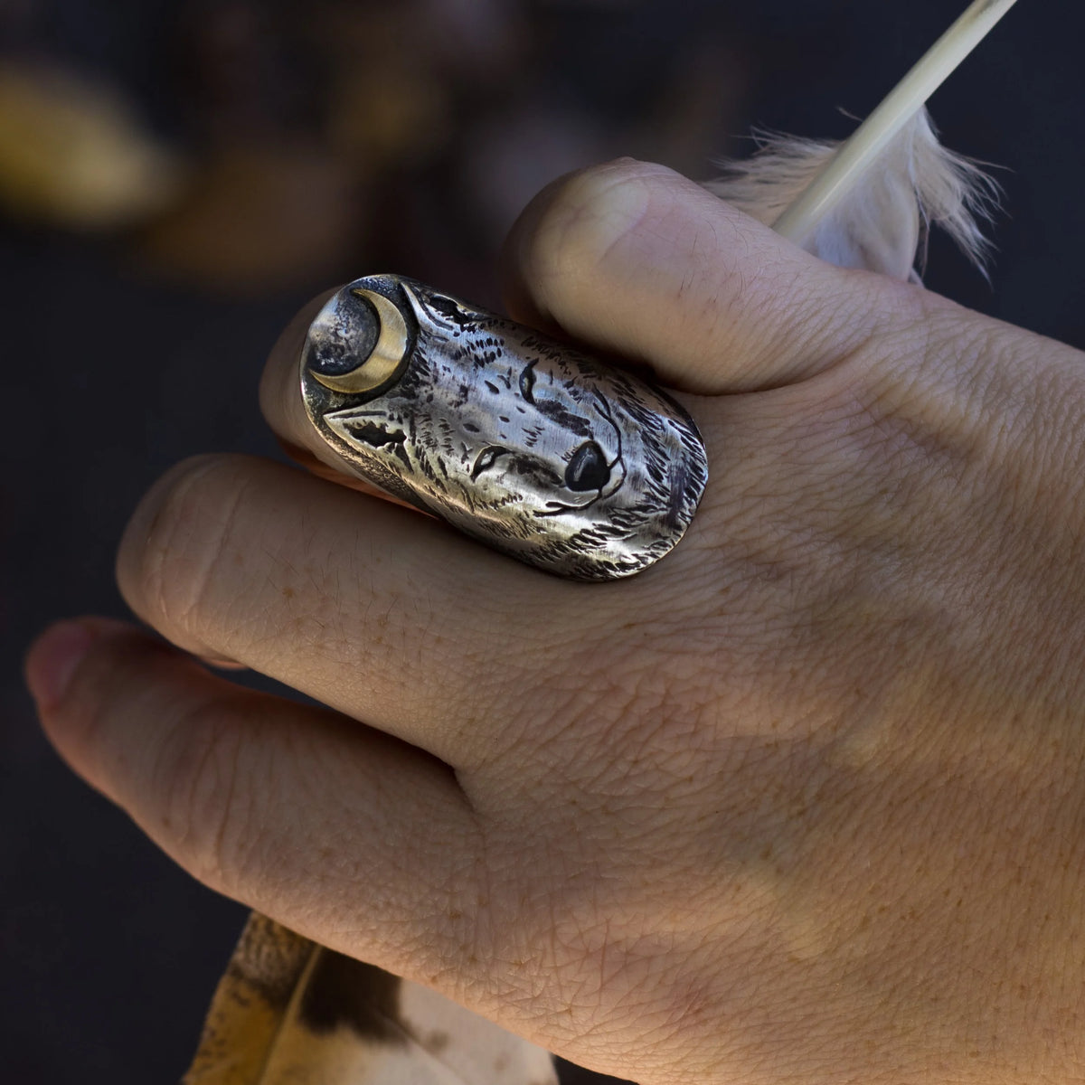 1 Left — The She Wolf Armor Ring - Forged in your size, side view