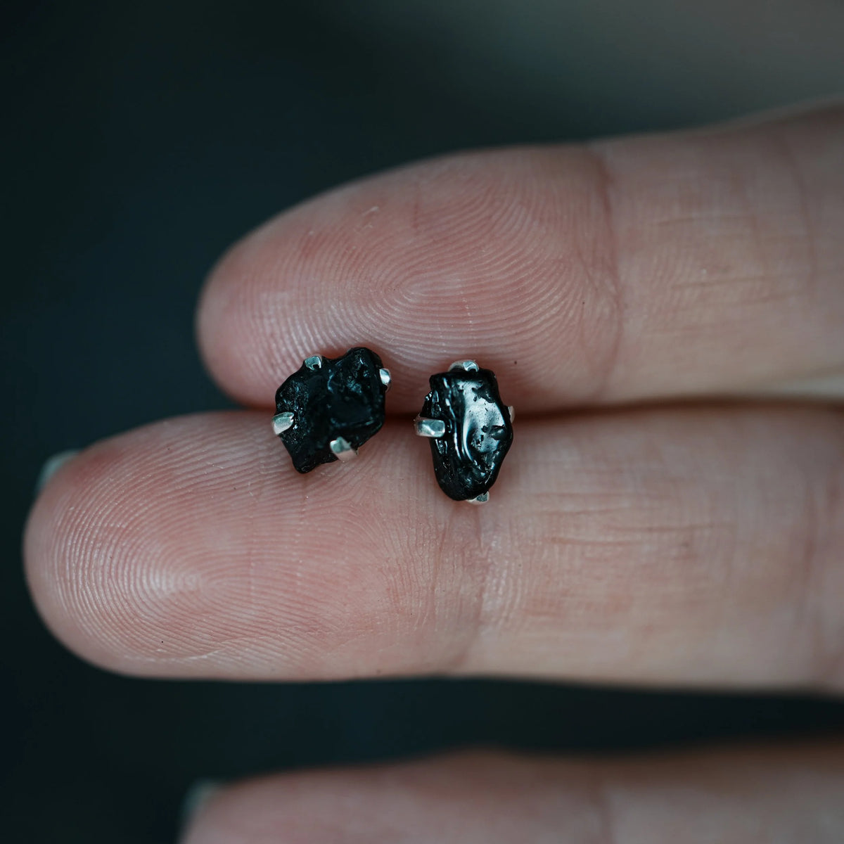 Black Tourmaline prong - Silver Stud Earrings, alternate view