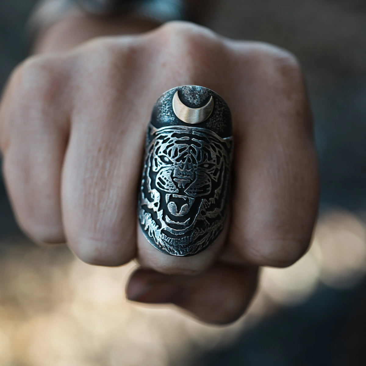 The Moon Tigress Armor Ring - Forged in your size, close-up detail