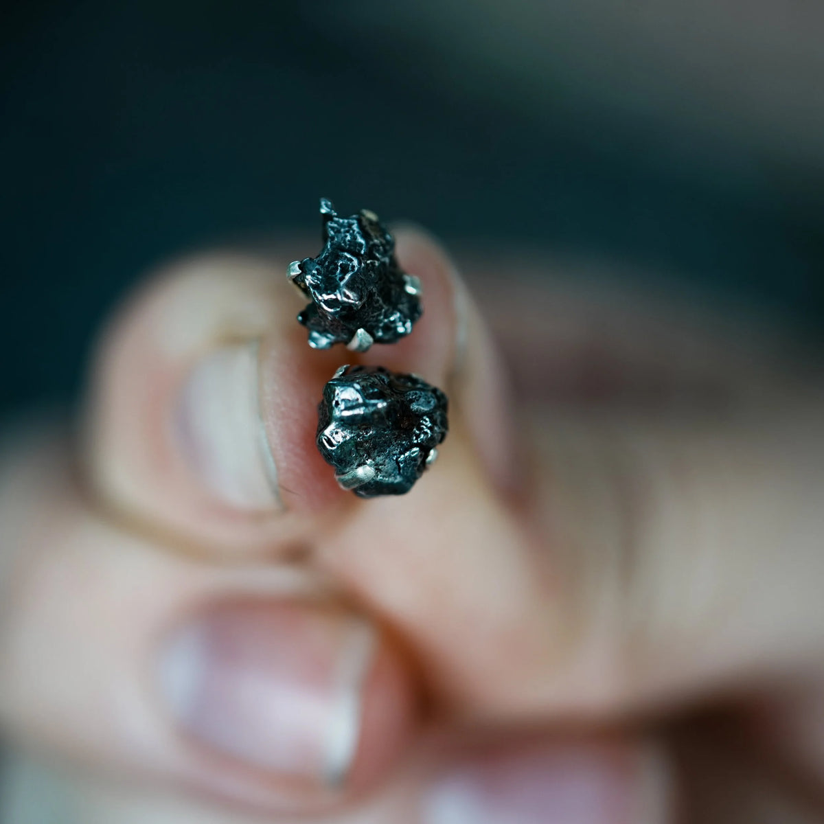 Meteorite - Prong Silver Stud Earrings, alternate view
