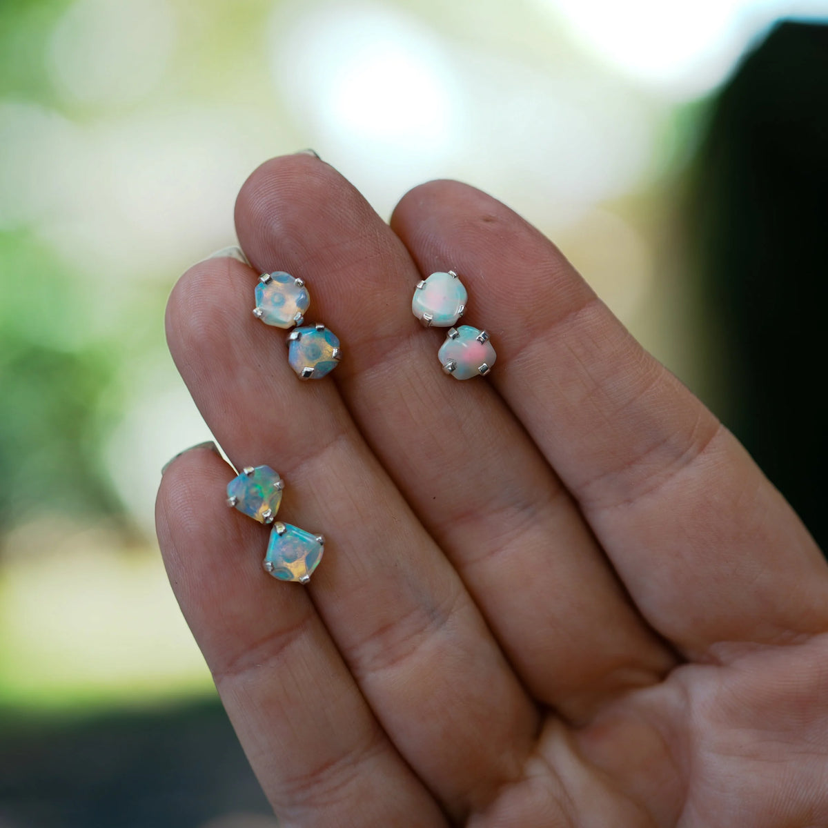 Ancient Light - Raw Opal Studs, side view