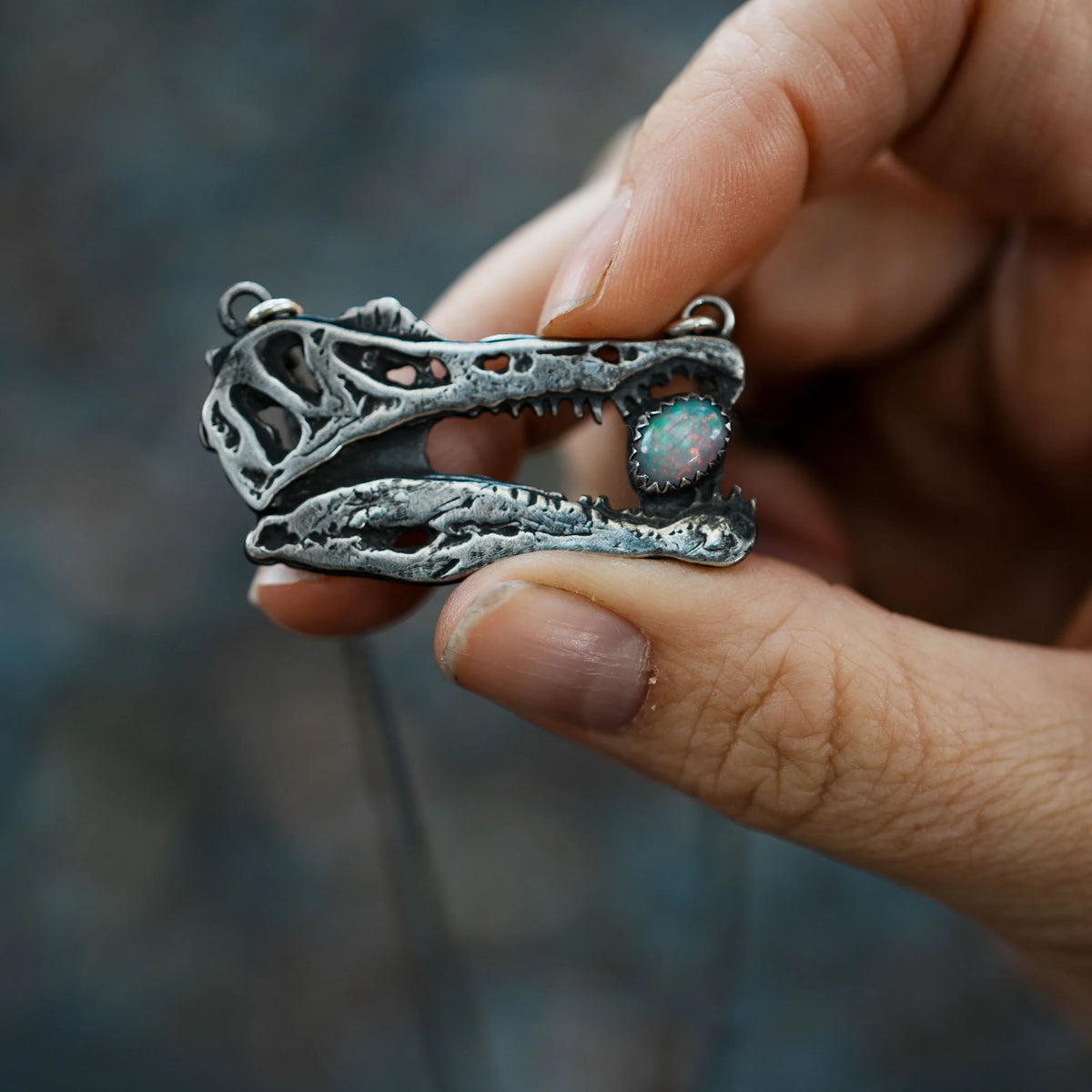 Spinosaurus Skull - Opal Necklace, alternate view