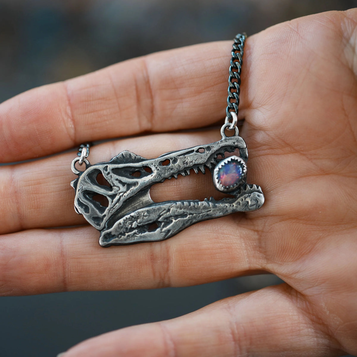 Spinosaurus Skull - Opal Necklace, alternate view