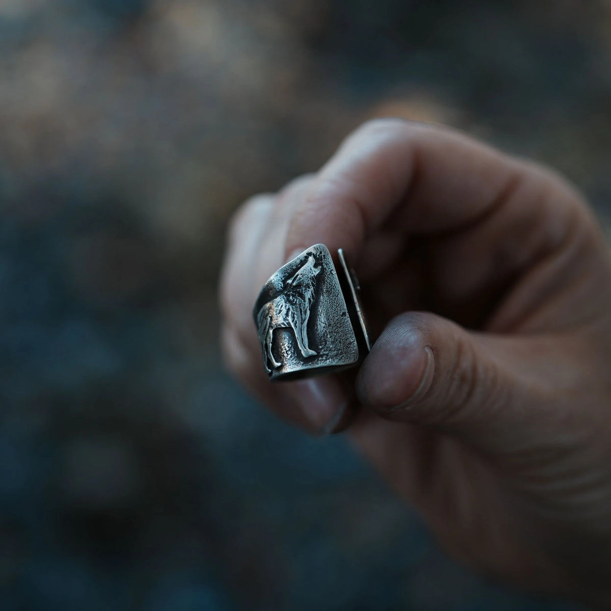 Pack of Two - Silver Wolf Ring, side view
