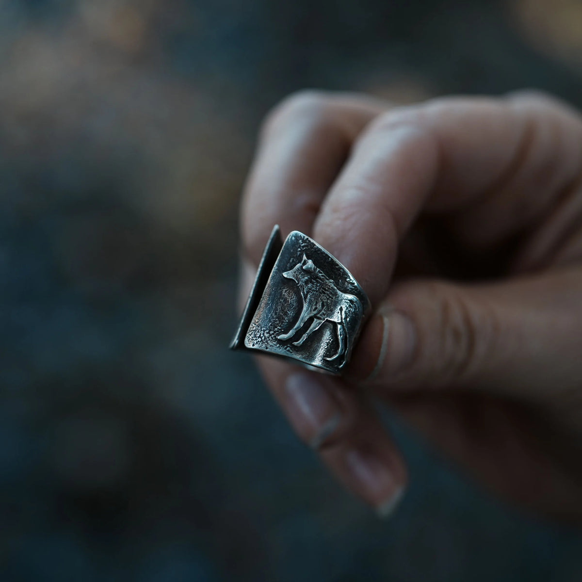 Pack of Two - Silver Wolf Ring, detail view